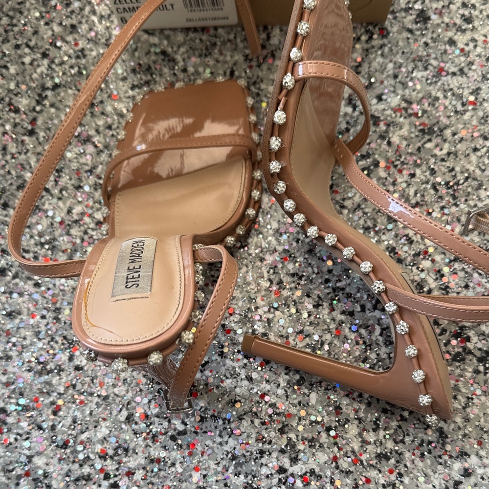 Steve Madden Nude Strappy Heels with Sparkling Accents